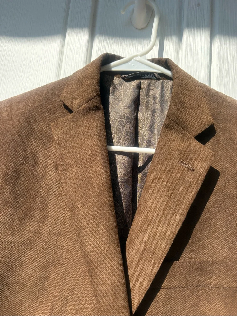 Murano Mens M Faux Suede Blazer Jacket Brown 2 Button Sport Coat Paisley Lining
